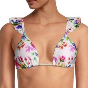 PatBO NWT Bloom Ruffle Bikini Top in White Multi size XS